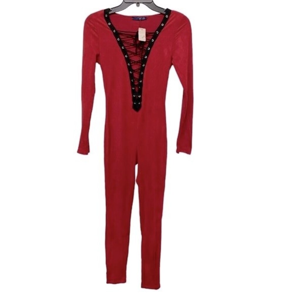 SHOP WTD Red Velvet Stretch Jumpsuit